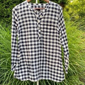 Talbots Deep Navy/White Plaid Tunic Top EUC